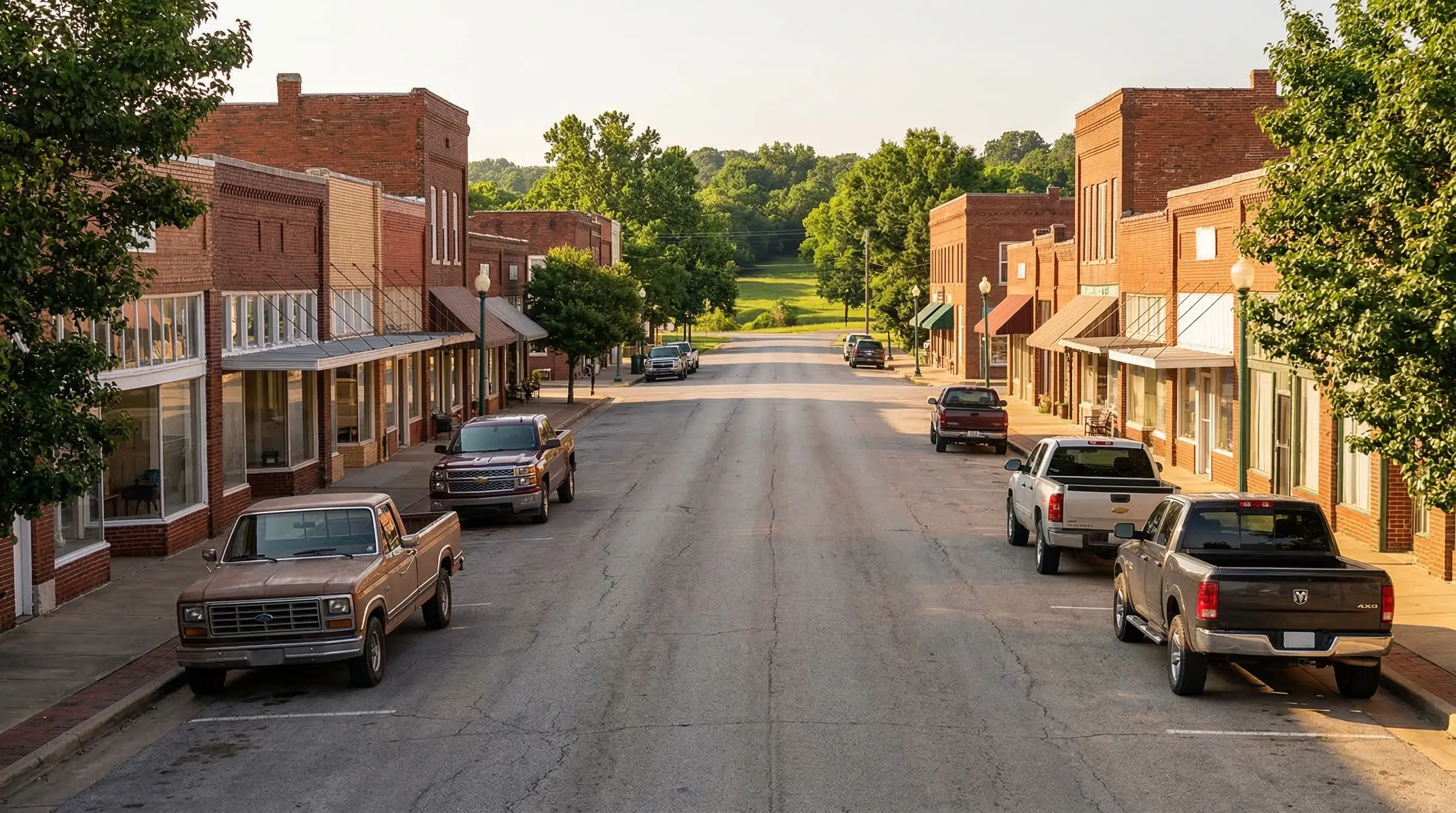 Small-town Main Street in rural Oklahoma